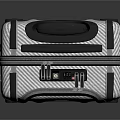 Silver Modern Suitcase With Blue Trim And Rolling Wheels For Travel
