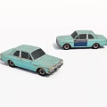 Two Vintage Blue Rusted Old Fashioned Classic Sedan Toy Cars