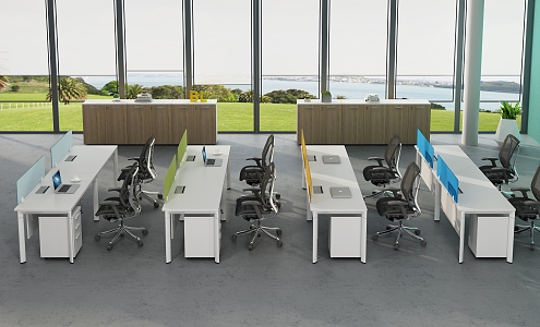 Open office area desk station staff office with bed station financial office staff office 3d model