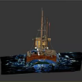 Commercial Equipment Ship Model Display With Wave Shaped Blue Base For Business Use