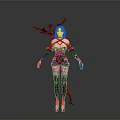 Female Fantasy Character In Black Detailed Costume With Winged Accessories And Purple Gem