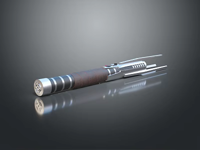 Lightsaber Weapon With Textured Wooden Handle And Shiny Metal Components Design 3d model