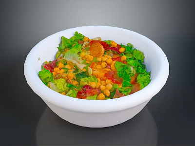 Fresh Healthy Salad in White Bowl with Green Lettuce Chickpeas and Tomatoes 3d model
