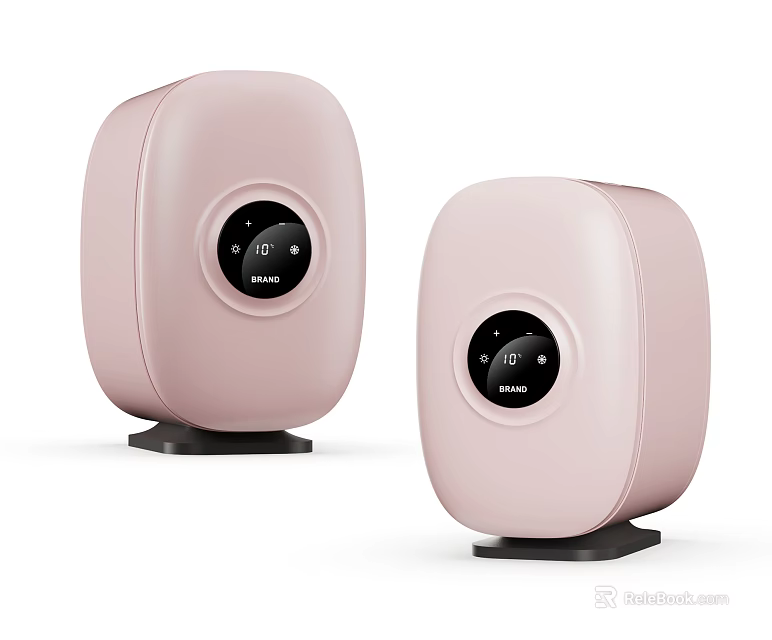 Stylish Pink Refrigerator Freezer With Black Base Round Control Panel And Temperature 3d model 
