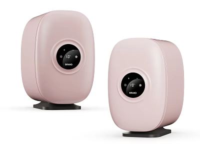 Stylish Pink Refrigerator Freezer With Black Base Round Control Panel And Temperature 3d model