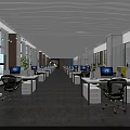 Modern Public Office Space With Spacious Workstations Computers Ergonomic Chairs And Natural Light 3d model
