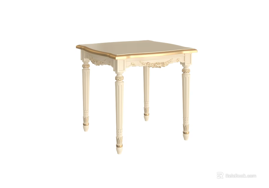 Elegant Cream Colored Table With Carved Legs And Gold Trim Design 3d model