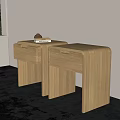 Modern Wooden Bedside Tables With Drawers Near Window On Dark Carpet And Light Wall