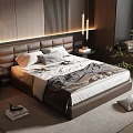 Modern Bedroom Interior Design With Brown Leather Headboard White Gray Bedding And Green Plant