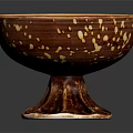 Ceramic Footed Bowl with Brown Spotted Exterior and Turquoise Interior