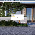 Modern Building Entrance Feature Wall With Stone Surface And Lush Green Plants