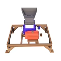 Industrial Crusher Machine with Wooden Frame Gray Hopper Blue Red Components and Gears