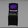 Black Arcade Machine With Purple Screen Display And Control Panel Speakers