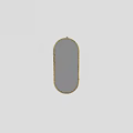 Ornate Gold Framed Oval Mirror Reflecting Blue Tufted Sofa And White Wall