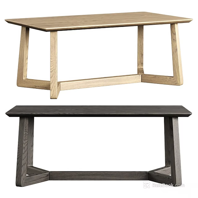 Modern Light Wooden Dining Table With Geometric Legs And Solid Wood Construction 3d model 