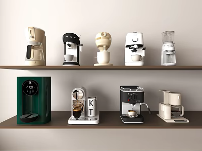 Variety Of Kitchen Appliances Displayed On Shelves 3d model