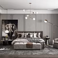 Elegant Modern Bedroom Interior With Grey Headboard Elephant Art Rug Floor Lamp And Nightstand