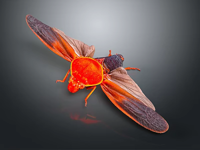 Detailed Red Insect With Orange And Dark Colored Wings On Dark Background 3d model