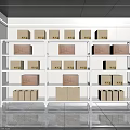 White Storage Shelf Unit with Multiple Cardboard Boxes Neatly Arranged on Layers 3d model