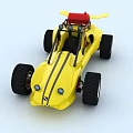 Yellow Open Top Dune Buggy With Red Seat Black Frame And Large Wheels