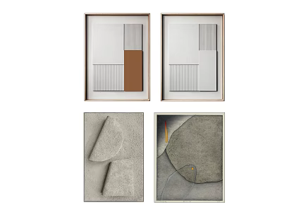Modern Abstract Wall Art Prints With Geometric Patterns And Textured Gray Brown Designs 3d model