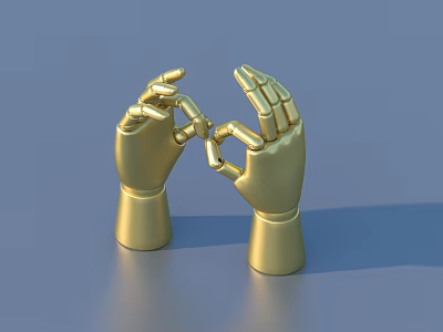 Golden Hand Models Making OK Gesture Against Blue Background 3d model