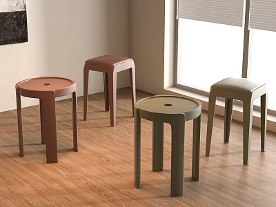 Stylish Modern Bar Stools In Various Soft Tones With Slim Legs And Round Seats 3d model