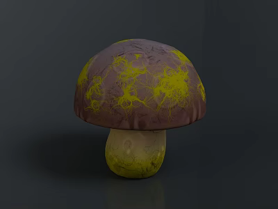 Vibrant Purple Mushroom With Yellow Intricate Patterns On Cap And Stem 3d model
