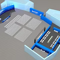 Indoor Stage Design With Blue Structure Arranged Seats And Modern Layout 3d model