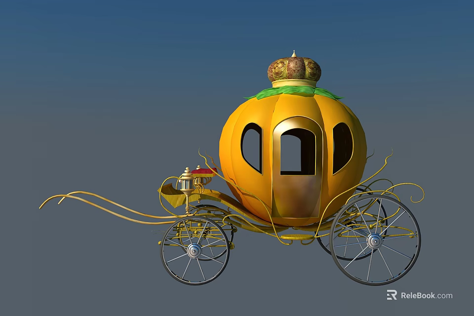 Golden Pumpkin Shaped Carriage With Crown Decoration 3d model 