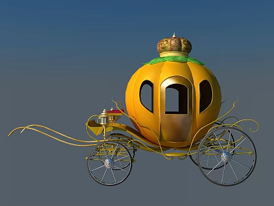 Golden Pumpkin Shaped Carriage With Crown Decoration 3d model