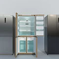 Multiple Modern Refrigerators With Open Door And Interior Display In Different Styles 3d model