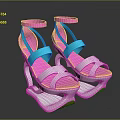 Stylish Strappy Pink And Turquoise Sandals With White Unique Sculptural Sole Design