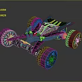 Futuristic Blue Off Road Car With Green Stripes Geometric Body And Illuminated Wheels