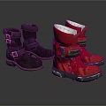 Fashionable Black And Red Boots With Buckle Straps And Lace Up Details
