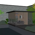 Modern Courtyard Garden With Glass Pavilion Water Pool Green Shrubs And Cozy Illuminated Ambiance