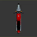 Red Motorcycle with Black Seat and Shiny Chrome Accents on Reflective Dark Background