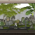 Japanese Garden Landscape With Bamboo Banana Leaves Stone Lantern And Stepping Stones