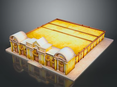 Grand Classical Architecture Model With Yellow Roof White Arched Structures And Columns 3d model