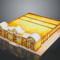 Grand Classical Architecture Model With Yellow Roof White Arched Structures And Columns 3d model