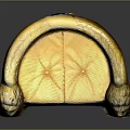 Ornate Office Chair Featuring Lion Head Armrests Wings Yellow Cushioned Seat And Carved Legs