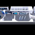 Modern Exhibition Hall Interior Design With Curved Walls Circular Stand And Display Elements 3d model