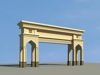 Classical Grand Gate With Arched Design Decorative Stone Columns And Ornate Top Details 3d model