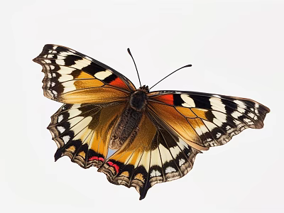 Vibrant butterfly with orange black white and red patterned spread wings isolated on white background 3d model
