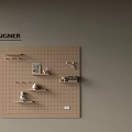 Pegboard Wall Panel With Functional Shelves And Decorative Interior Items 3d model