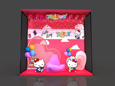 Modern Pink Online Red Car Pushes in to Take Photos Meichen Roadshow pop-up shop 2 3d model