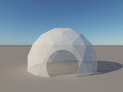 White Dome Shaped Tent With Geometric Frame Structure In Open Space And Blue Sky 3d model