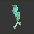 3D Stylish Cartoon Character With Pink Hair Blue Outfit And Red Shoes Walking