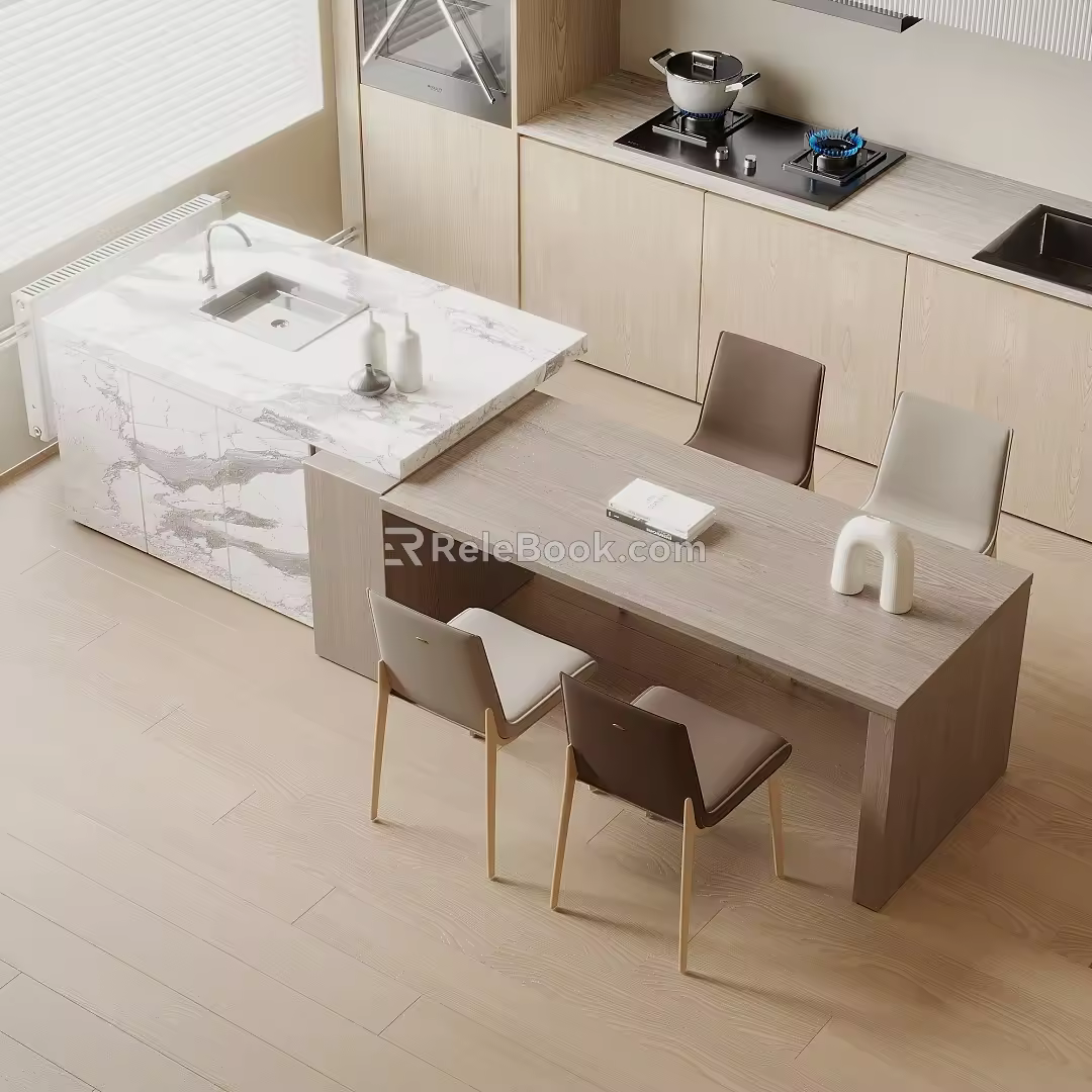 Modern Rock Board Island Table Dining Table Dining Table and Chair Combination Water Bar Island Table 3d model