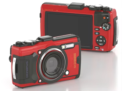 Red Olympus Tough Digital Cameras with Durable Body and Clear Lens Design 3d model